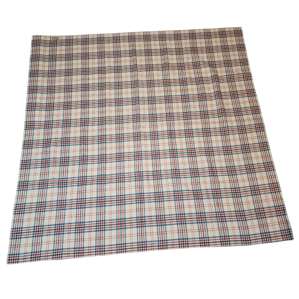 Woolrich Vintage Plaid Wool Blanket Cream Blue Green Red Made in USA 60x59